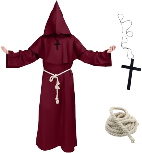 yumcute Disfraz Monje Medieval, Disfraz de Monje Sacerdote, Medieval Fraile Túnica, Traje de Túnica Renacentista