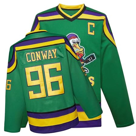 Mighty Ducks Jersey Movie Eishockey Trikot S-L Charlie Conway mit Jugendgröße 90er Jahre Hip-Hop Party Outfits für Kinder, #96 Grün, L