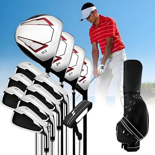 Golfklubbor komplett set, 12 delar golfklubbor för män för höger hand, trästav 1/3/5/4H, strykjärn 5/6/7/8/9/P/S, och putter, med golfbag, för män golfare utomhussporter steel pole