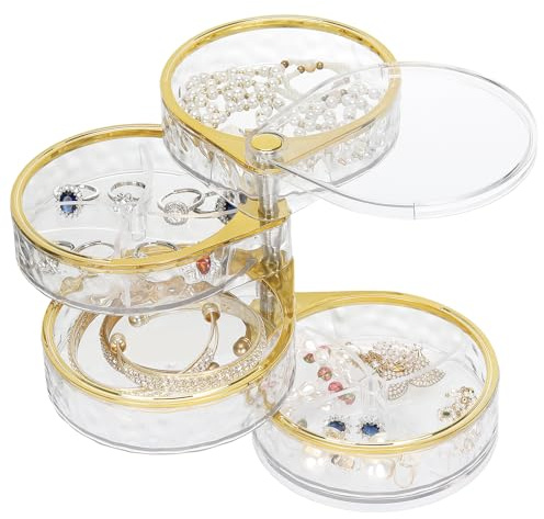 LETURE 4-Layers Rotatable Jewelry Organizer Storage Box, Clear Jewelry Holder Case for Ring Earring Necklaces Bracelets Makeup Hair Accessories