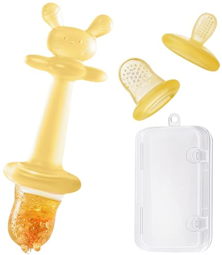 Anboor Mordedores de silicona para bebés 4 en 1 con accesorio de alimentación de frutas (3 tamaños) para bebés y mujeres embarazadas
