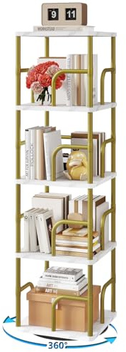 IBUYKE Drehbares Bücherregal mit 4 Ebenen,Standregal Bücherturm für Kinder,360°Grad Vertikal Drehregal,Multifunktionales Bücherregal Holz für Schlafzimmer, Wohnzimmer, Weiß,TBC004GW