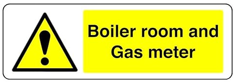 Pannrum och gasmätare – säkerhetsskylt – 3 mm aluminium dibond för inomhus/utomhusbruk (450 mm x 200 mm) 5 m visningsavstånd.