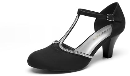 DREAM PAIRS Zapatos de Tacón Mujer Comodos Vestir, Tacones Mujer Tacon Mujer con Correa en el Tobillo,Size 39,Diamantes De Imitación Negros,SDPU26001W