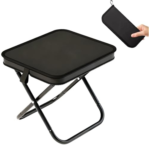 Eastrise Portable Folding Stool, Handbag Style Collapsible Camping Stool with Carry Bag, 50kg Capacity Lightweight Aluminum Alloy Compact Fold Up Stool for Outdoor, Fishing, Queue (Black)