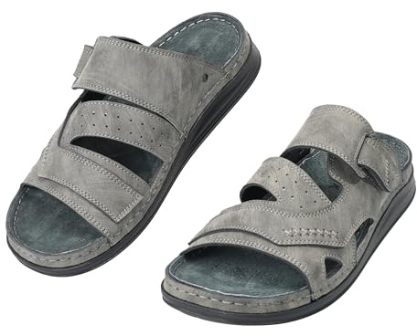 JOMIX Ciabatte Estive Uomo in Pelle con Strappo Pantofole Estive Leggere per Casa e Spiaggia Ciabatta Casual con Suola Antiscivolo e Morbido (Grigio,41)