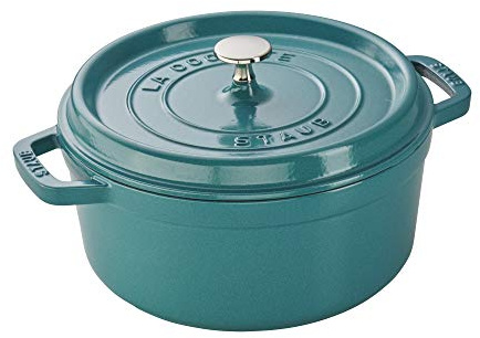 STAUB Cast Iron Round Cocotte, Dutch Oven, 4-quart, serves 3-4, Made in France, Turquoise