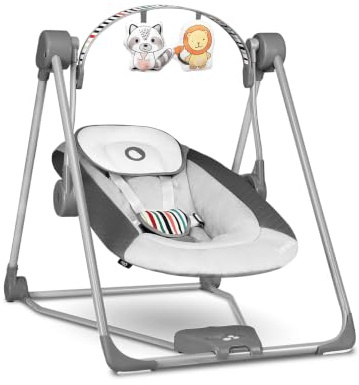LIONELO Otto Baby Wippe, Baby Schaukel, Spielbogen mit interaktiven Spielzeugen, 5 Schaukel Geschwindigkeiten, Naturgeräusche, ab Geburt bis 9 kg, zusammenklappbar