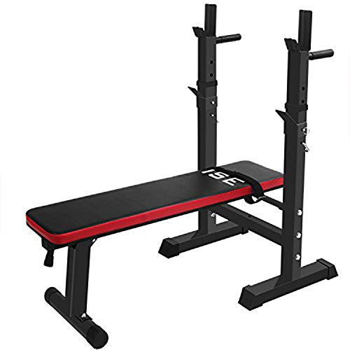 ISE Multifunction Weight Bench Fitness Weight Training Bench Set with 5 Levels Adjustable Shelf（91-110CM）and Dip Handles, Home/Gym Exercise Foldable, SY-544 (Black)
