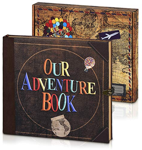 GRT Our DIY Adventure Book Anniversary Album Scrapbook 8,66 x 7,67 pulgadas 148p con marcadores de bricolaje, tarjetas (patrón de letras)