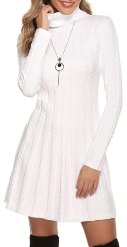 Gyabnw Vestido de Punto Mujer Manga Larga Cuello Alto Línea A