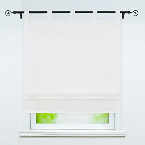 Delien Raffrollo mit Schlaufen Halbtransparente Vorhang Unifarbige Raffgardine Schlaufenrollo »Macaroon« Bändchenrollo Küche Kurzschals Fenster Gardine 1 St. BxH 80x140cm,Weiß
