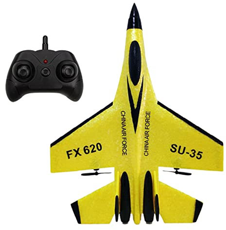 BOROCO SU35 Aereo Telecomandato Fixed Wing Glider, FX620 35x25x8 cm 2.4GHz RC Plane, Modello Radiocomandato con Giocattolo Luminoso per Principianti, Bambini e Adulti (Giallo)