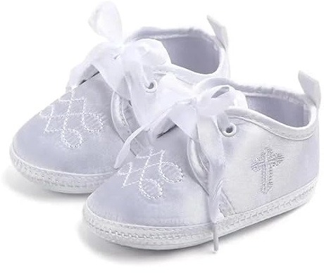 Be More by deals2thedoor - White Satin Cotton Baptism Baby Shoes -Baby Boys - Infant Cross Christening Crib Shoes - Newborn - 3 Months - 6 Months - 9 Months (0-3 Months)