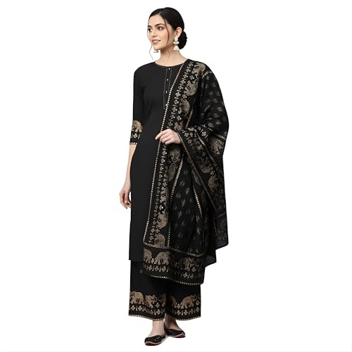 MESMERIICAL Women's Indian Style Black Kurta Set with Dupatta | Modern Design Black Kurti | Indian Fashion Wear | Casual Indian Wear | Festive Kurti outfit (XX-Large)