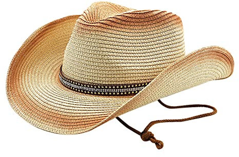 Faxianther Retro Strohhut Herren Damen Fasching Cowboyhut Westernhut Sonnenhut Panamahut Breite Krempe Stroh Hut Strandmütze Kappe Travellerhut Sommerhut mit Futterband