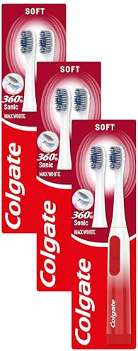 Colgate 360 Sonic Max White Battery Powered Toothbrush Cleans in 4 Ways and Polishes Teeth Surface for a Healthy, Whole Mouth Clean with a Replaceable Head and a Battery (Pack of 3)