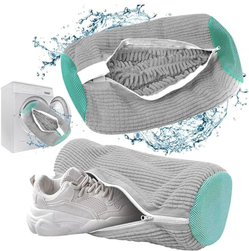 2 Stück Schuhbeutel Waschmaschine, Schuhwaschbeutel Groß Wiederverwendbarer, Wäschenetz Schuhe mit 360°- Reinigungsflaum, Schuhsack Waschmaschine für Washing Machine, Dryer, alle Schuharten und Größen