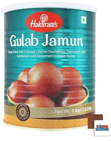 Haldiram Indian Sweets 1KG Gulab Jamun Tin | Rasgulla Tin Popular Indian Sweets For Every Occasions Rich Flavour/Dessert/Sweet Gifts/Festival/Celebrations Boxed Treatz (1KG, Gulab Jamun)
