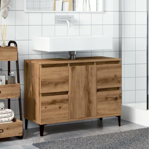 Homvdxl Under Sink Bathroom Cabinet, for Washbasins without Pedestal, Under Sink Storage Cabinet with 4 Drawers & 1 Door, Oak