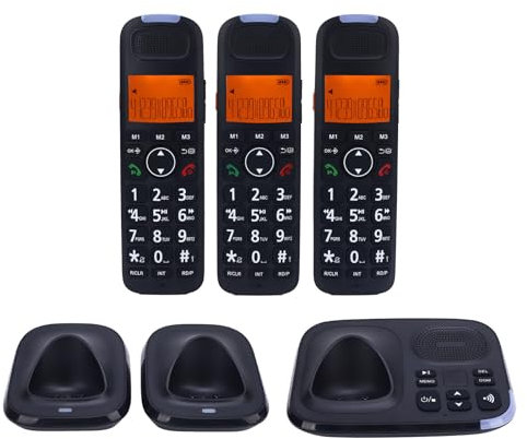 3 Handy -Home -Telefon mit Handy mit Einem Anruf mit Anrufblock, Erweiterbarem Kabellosen Telefon für Zuhause, mit Ansager für Anrufer -ID, Hochkontrastelles Display, Einfach zu