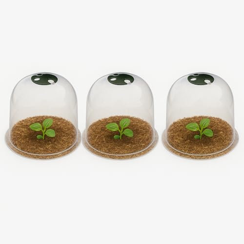 Garden Bell Cloches for Plant Protection – 3 Pack Clear Plastic Cloches with Ventilation Lids and Pegs for Seedlings and Young Plant Growth (26cm & 33.5cm Sizes)