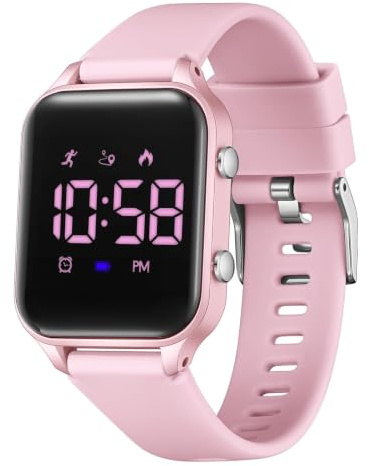 Timever Montre numérique pour Enfant Fille garçon avec podomètre, réveil, chronomètre, lumière, Date, sans Application et téléphone Portable avec Bracelet en Silicone