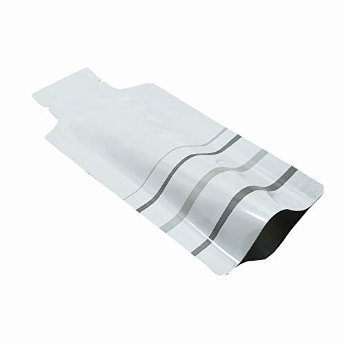 WACCOMT Pack Set med 100 Mylar-påsar vit flaska 5 x 11 cm (1,97 x 4,33 tum) | Vakuumförseglade, aluminiumfolie, varmförseglad, rivskåra, för förvaring