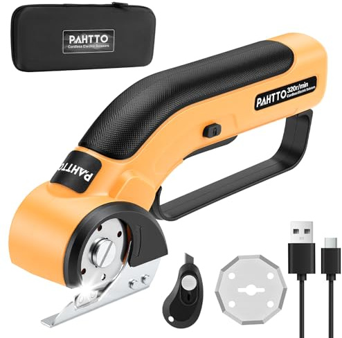 PAHTTO Cortadora de cartón Tijeras eléctricas con mango, cortadora giratoria inalámbrica Cortadora universal a batería Cortadora giratoria para papel, cartón, alfombras, cuero, fieltro, tela
