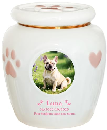 Urne personnalisée pour animaux de compagnie, urne à cendres de chien, urne pour chat, boîte à souvenirs en céramique, personnalisation faite à la main (Cendres de taille moyenne ≤20 kg (pas d’os))