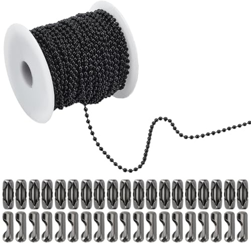 SOFPLATE 65.6ft/20m Ball Chain Roll 2.4mm Beaded Ball Chain with 40pcs Brass Connectors Iron Round Bead Link Chain Accessories for Dog Tag Necklace Keychain Jewellery Making Supplies DIY craft Project