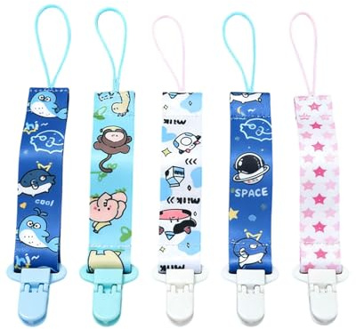 LEEQBCR 6 Pcs Chupetero de clip para Bebé,Ajustable Cadena para Chupete Bebe,Cadena de Chupetes para niños y niñas,Diseño de Una Pieza,Sin BPA,Protege a tu bebe