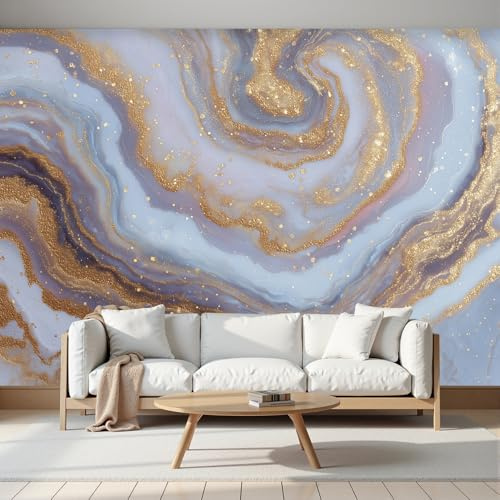 NAWVNMI Texture Metallica Carta da Parati Seta Tessuto 300 x 210cm Oro Bianco Fluida Marmorizzata Fotomurali Carta da Parati Panoramica per Soggiorno, Ufficio, TV Sfondo al Chiuso Decorazione