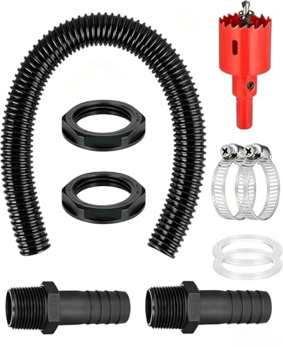 Juego de conexión para barriles de lluvia, conector con orificio de depósito de 25 mm, manguera de conexión de 500 mm, rebosadero y abridor de agujeros – para depósito de lluvia, tanques de agua
