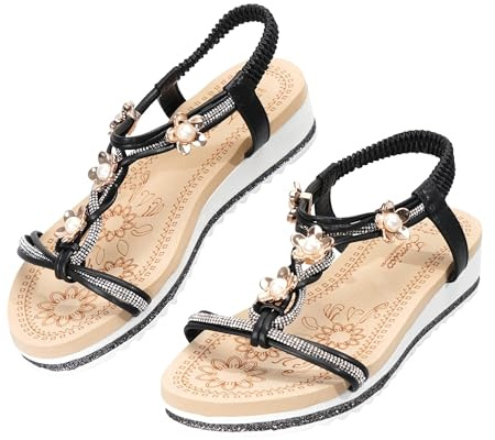 JOMIX Sandales Femme Bohème Sandales Compensées Légères Sandales Nu-pieds Confortables et Élégantes Sandales Mode Chic pour Vacances Plage et Été