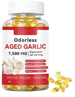 Luktfritt lagrad vitlöksextrakt 7500 mg | 2 år lagrad vitlöksextrakt | för antioxidanter och immunstöd, vegetarisk, icke-GMO (60 st),1Pcs