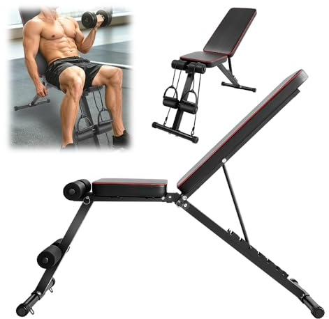 Adjustable Weight Bench for Home Gym, Incline Decline Gym Sit Up Bench Press for Full Body Strength Training, Full Body Exercise Folding Fitness Workout Bench with 7 Positions