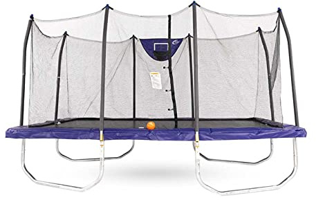 SKYWALKER TRAMPOLINES Jump N' Dunk 15 FT, Rectangle Outdoor Trampoline for Kids with Enclosure Net, Basketball Hoop, ASTM Approval, 1000 LBS Weight Capacity
