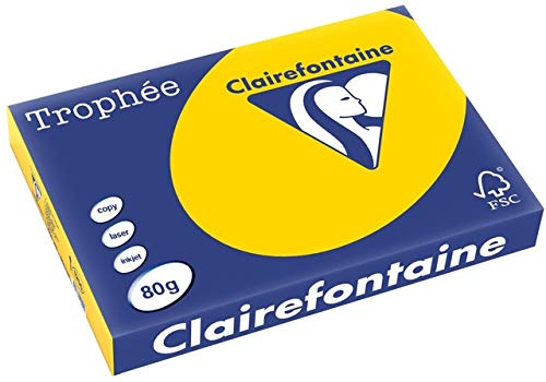 Clairefontaine Multifunktionspapper Trophée, A3, 80 g/m², träfritt, guldgul, pastell (500 ark), du får 1 förpackning med 500 ark