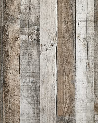 Yun-aeon Natural Wood-Grey Wood Contact Paper Peel and Stick Wallpaper 17.3x 120Self Adhesive Removable Vintage Faux Wood Wall Paper Plank Shelf Home Decoration Kitchen Counter Cover Use