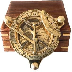 Nautical-Mart Cadran solaire boussole en laiton massif 10,2 cm (7,6 cm avec boîte en bois)