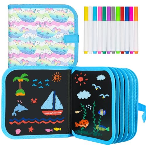 Tarnel Juegos de Pintura para Niños, Libro Pizarra Infantil, Reutilizabletabla Doodle infantil, juguetes niños 2 3 4 5 6 años con 12 Plumas de Colores 14 Página (ballena)