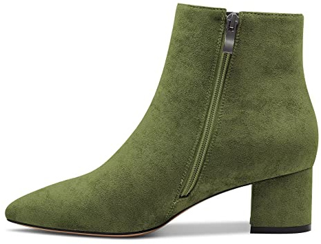 Castamere Donna Chunky Blocco Basso Gattini Tacco Heel Chiusa a Punta Stivaletti Slip-on Cerniera Ufficio Classico Dress Stivali Verde Scuro Scamosciato 39 EU