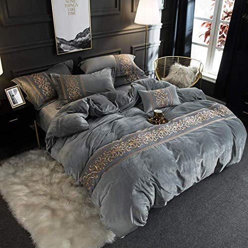 VIROYA Funda nórdica de Franela Doble, Gruesa y cálida Terciopelo de Cristal Ropa de Cama de Terciopelo de Cuatro Piezas-Gris Plateado_Cama de 2,0 m Good
