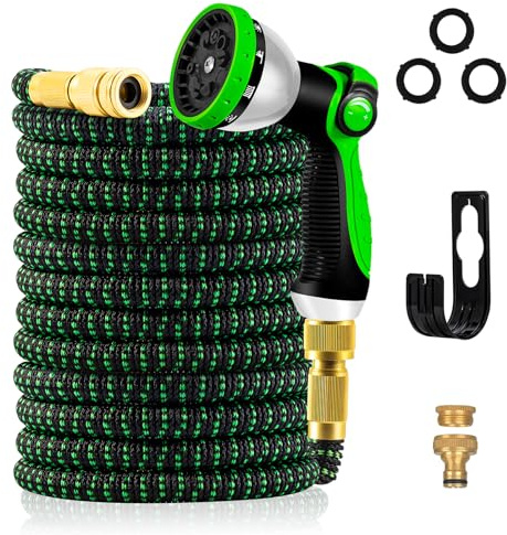 Yofidra Tubo Acqua Giardino 45,5 metri, Tubo Per Acqua In Lattice A 3 Strati Resistente, Tubo Estensibile Da Giardino 3/4 E 1/2, Tessuto 3450d, Senza Pieghe, Spray A 10 Funzioni
