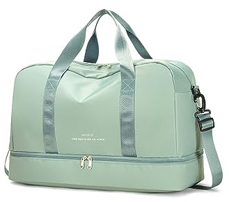 CORIOS CO-FR005 Sport gymväska för kvinnor/män stor kapacitet resa duffelväska vattentät nylon weekendväska övernattningsväska lätt sjukhusväska handbagage med skofack och våt ficka, gRÖN, L