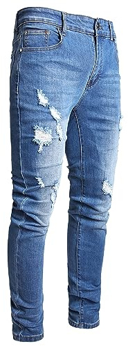 AITITIA Men's Ripped Jeans Taper Skinny Fit Stretch Denim Pants (32, 2010 Blue)