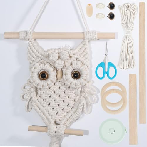 ORIGACH DIY Makramee Eule Wandbehang Kit Handmade Makramee Eule Wandbehang Wandteppich Kit Boho Makramee Wandbehang Dekor gewebt Ornament Geschenk für Schlafzimmer Wohnzimmer