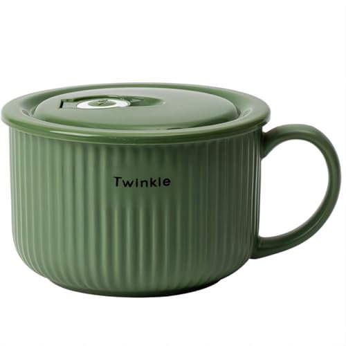 mehrido Tazones de cerámica, Cuencos con asa y tapa ventilada, Cuenco para Sopa de 750 ml, Fideos instantáneos, Cereales, Recipientes de Sopa, Aptos para Microondas y Lavavajillas
