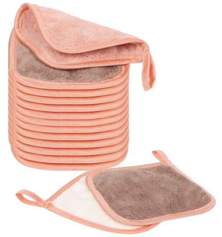 PHOGARY Abschminktuch aus Mikrofaser Waschbar Abschminkpads, 12 Stück Quadrat Waschlappen Microfaser Gesichtstücher, Klein Reinigungspads Make Up Entferner pads, Handtuch Gesicht (12x12cm, Braune)